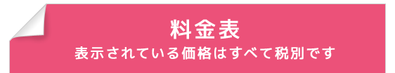 料金表　表示されている価格は全て税別です